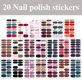 WOKOTO 20 Sheets Solid & Gradient Full Nail Wraps for Women Nails Self Adhesive Nail Polish Stickers Classic Solid Nail Strips Peel and Stick Nail Polish Strips Gel Nail Stickers for Nail Art Wraps
