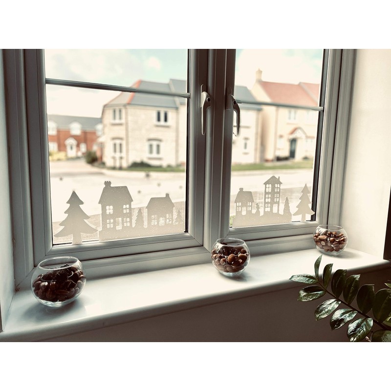 Large Pack Christmas Houses Trees Silhouettes, Window dressing Sticker, Spread