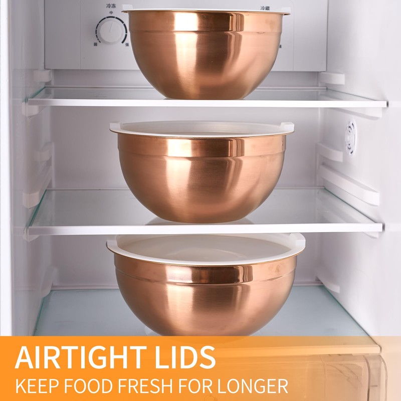 Moxinox Rose Gold Mixing Bowls with Airtight Lids, Stainless Steel