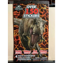 UNIVERSAL JURASSIC WORLD STICKER BOOK, OVER 150 PUFFY GLITTER FOIL & GLOSSY STICKERS