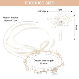 ZMDMAH Hair Accessories Communion Girls Hair Accessories Communion Flowers Hair Wreath with Ribbon White Pearl Headband Headpiece Pearl Headband Suitable for Bride Women Photography Wedding