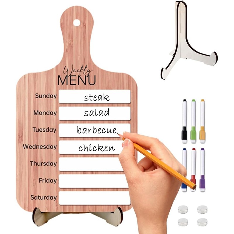Fridge Meal Planner, Weekly Meal Prep Board - Magnetic Wooden