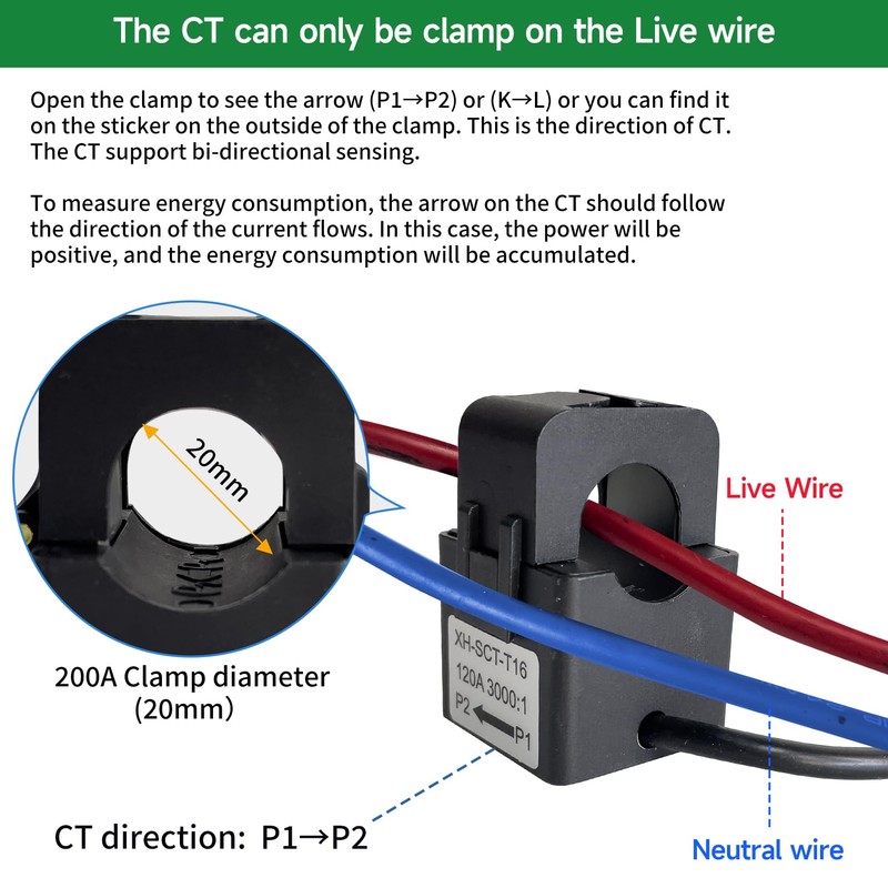 WiFi Energy Monitor with 2 * 200A Clamps, Real-Time Electricity