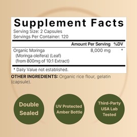 NatureBell 2 Pack Moringa Capsules 8000mg Per Serving, 480 Total Capsules | Green Superfood, Skin Health & Immune Support | Non-GMO, Gluten Free