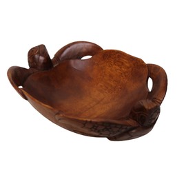 Handmade Double Turtle Bowl Hand Carved Mahogany Wood Nautical Kitchen Decor