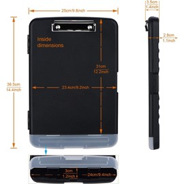 Portapapeles de Plástico,con Compartimento para Bolígrafos Separado,Clipboard A4 para la Escuela, caja de almacenamiento portátil para oficina,Utilidad,Oficina Industrial,Personal Médico (Negro)