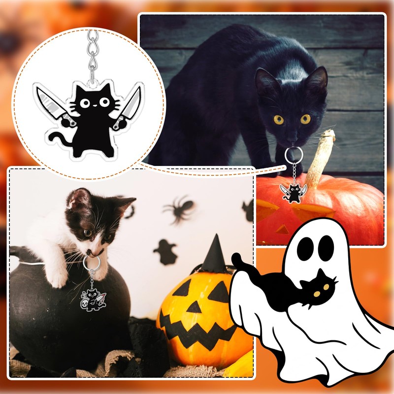 Liliaafar 30 Pcs Halloween Ghost and Black Cat Keychains Bulk