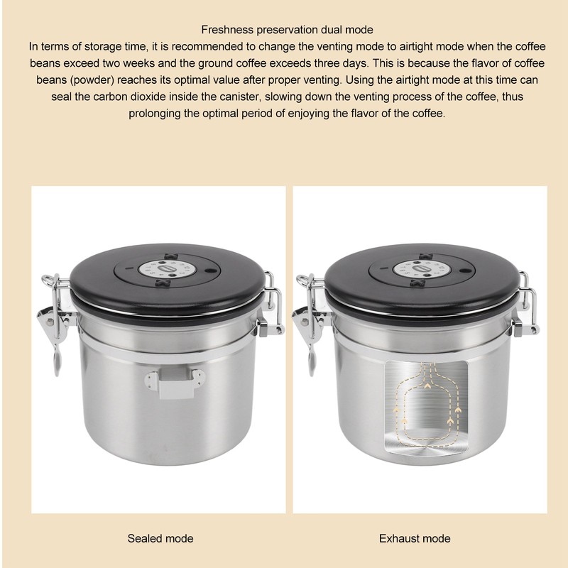 Airtight Coffee Canister 1.2L 304 Stainless Steel Coffee Bean Storage