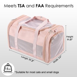 Monanller Fashion Leather Dog Carrier, Airline Approved Cat Carrier Soft Sided Pet Bag Carrier Purse for Puppy Kitten Small Animals Pink