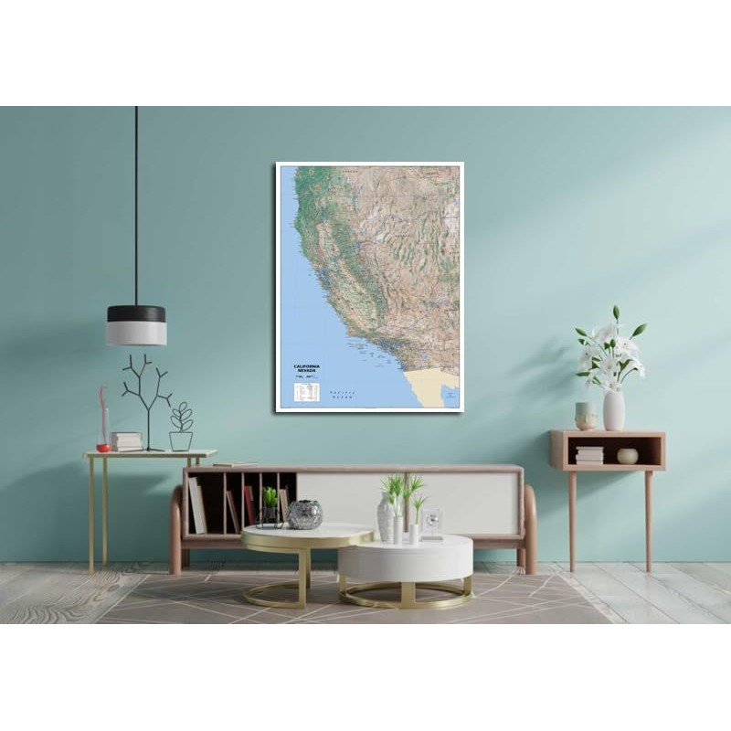 California and Nevada Physical Map - 23.4 x 33.1 Inches