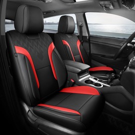 FEINEPRO Black and Red Car Seat Covers Full Set - Breathable Faux Leather Universal 5 Seat Covers for Cars, Automotive Protector Fit for Most Sedan SUV Pick-up Truck
