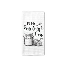 Baking Sour Dough Towel | Quote Waffle Weave Dish Towel | Tea Towel | Proofing Towel | Baking Present | Sourdough Starter | Mixer Kitchen Towel | Baking Towel (Black White Sourdough Era)