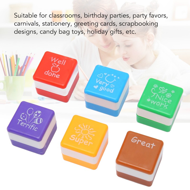 24PCS Teacher Stamps Reusable English Homework Encouraging Grading Stamp for