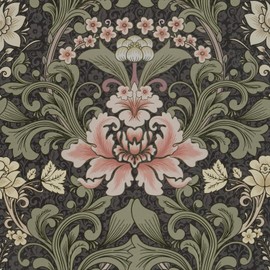 Abyssaly Vintage Floral Peel and Stick Wallpaper, Light Green Mid Century Moody Contact Paper, Removable Self-Adhesive William Morris Flower Wall Murals for Bathroom Bedroom Home Decor 17.3in x 118in