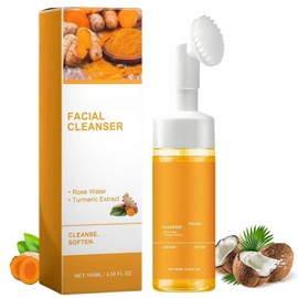 Turmeric Foaming Face Wash, Deep Cleansing Exfoliating Glow Wash Turmeric Facial Cleanser with Brush.(1Pcs)