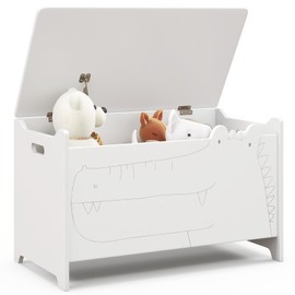 Costzon Kids Toy Box with Safety Hinge, Wooden Storage Chest for Children, Kids Storage Box w/Handles, Flip-Top Storage Organizer for Girls Boys, Toys Bench Box for Kids Room Playroom Bedroom (White)