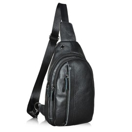 Le'aokuu Men's Genuine Leather Waist Bag Chest Bag Belly Bag Crossbody Bag Sling Bag Shoulder Bag Neck Pouch for Motorcycle Jogging, 010 A2 Black