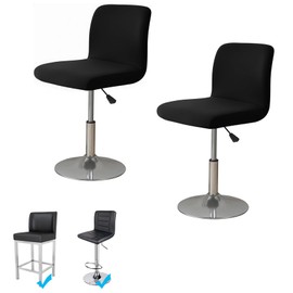 WOMACO Bar Stool Cover with Back Printed Dining Room Square Swivel Barstool Chair Seat Cushion Slipcover for Counter Height Mid Low Back Chair Protector (2, Black)