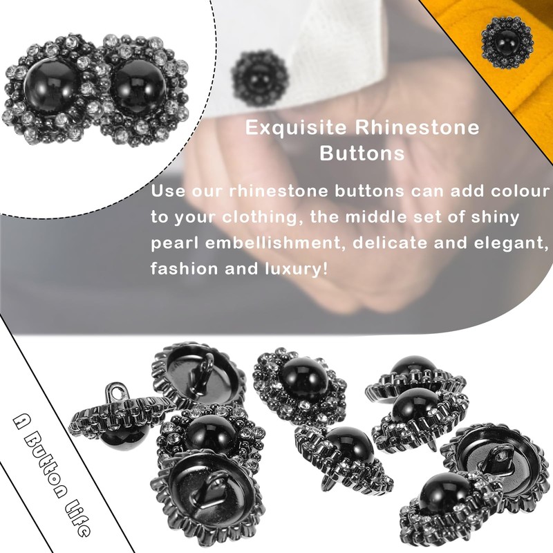 Lwzko 20 Pieces Rhinestone Buttons 20mm Rhinestone Buttons Black Vintage