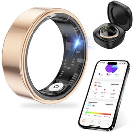 Thin Smart Ring for Fitness & Health Tracking -Heart Rate/Blood Oxygen Monitor, 5ATM Waterproof, Sleep Analysis, Pedometer -No APP Subscription Compatible with Smartphone (Rose Gold, 8)