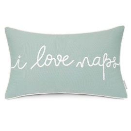 EURASIA DECOR I Love Naps 12x20 Embroidered Decorative Lumbar Accent Oblong Throw Pillow Cover-Light Teal