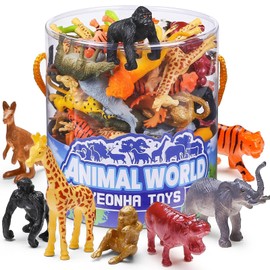 Yeonha Toys 60 Piece Mini Zoo Animal Toy with Gift Box, Realistic Small Plastic Animal Figure Sensory Bins, Jungle Party Favors, Cupcake Topper, School Education, Birthday Gifts for Kids Toddlers