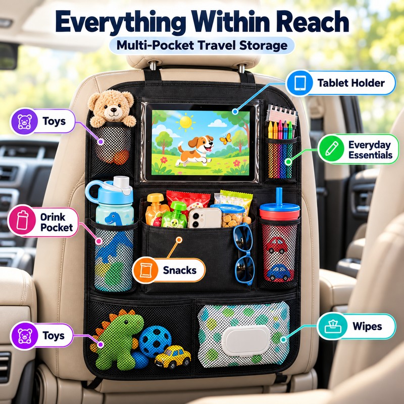 Car Backseat Organizer with Touch Screen Tablet Holder, Multi-Pocket Seat