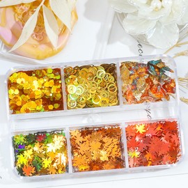Thanksgiving Maple Leaf Glitter Nail Art Sequins,6 Color 3D Holographic Fall Nail Art Flakes Decorations Autumn Leaves Nails Decals Stickers for Women Acrylic Nails DIY Crafts