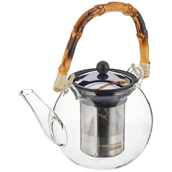 Bodum Assam Teebereiter mit Edelstahlfilter und Henkel, Glas, Bambus/Transparent Edelstahl,