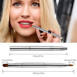 Retractable Lip Makeup Brush Portable Dual End Lipstick Brush Lipstick Gloss Makeup Brushes Concealer Brushes Lip Contours Makeup Tool (Silver)