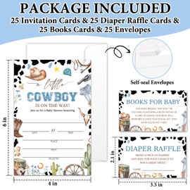 rizotus Set of 25 Baby Shower Invitations for Girl & Boy, Western Cowboy Gender Reveal Party Invites With Envelopes, Including Book Request Cards & Diaper Raffle Tickets Party Supplies-12
