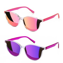 Sumato Round Cat Eye Sunglasses for Women Trendy Women Sunglasses Classic Vintage Designer Style UV400 Protection Mirrored Lens Pink Purple Girls Men 2 Pack