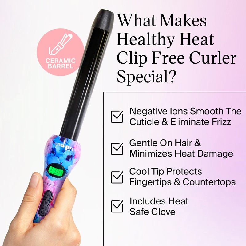 Eva NYC Healthy Heat Clip-Free Curling Wand, Tourmaline-Infused Hair Curler