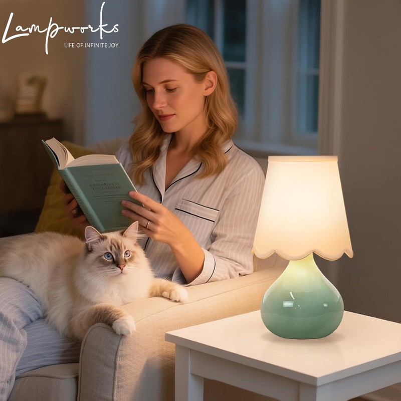 14'' H Cordless LED Table Lamp with Dimmer, Ceramic Bedside