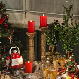 milysoek 3PCS, 3 x 5 inches Flameless Candle with Remote Control, 3D Flickering Wick, Real Wax Pillar LED Candles, Battery Candles,with Timer,for Holiday Home Decor, Red