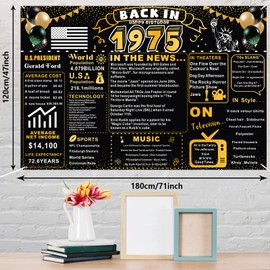 Back In 1975 Gold and Black 50th Birthday Decorations Happy 50th Birthday Banner Vintage Birthday 50 Years Ago Theme Backdrop Decor 50th Gifts for Man and Woman 50th Birthday Party Supplies Gold