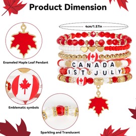 Canada Day Beaded Bracelet, 6 PCS Red & White Maple Leaf Bracelets Canada Day Decorations for Women Men