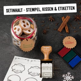 Trodat Vintage Christmas Edition for Christmas Design - 6 Imprint Motifs, German, Creative Stamps in Vintage Look Including Ink Pad in Red, Green, Blue, 30 x 5 mm, 12 Labels in 3 Designs