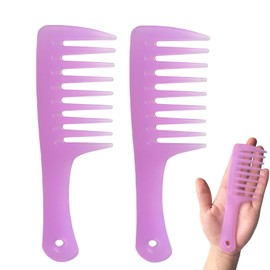 Denlydom Mini Wide Tooth Comb, Small Travel Purse Hair Detangling Comb for Curly Wet Dry Hair, Detangler Comb Styling Comb for Men Women, Handmade of Plastic (Clear Purple)