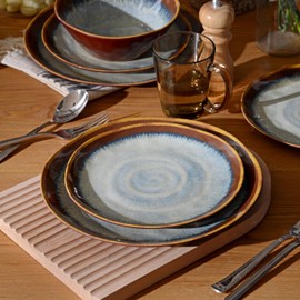 Gufaith Melamine Dinnerware Sets,12Pcs Plate and Bowl Set,Unbreakable and Lightweight Dish Set,Great for Camping and RV,BPA free,Dishwasher Safe(Sandy Brown)