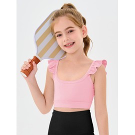 Haloumoning - brasier deportivo con volantes para niñas, para entrenamiento, yoga, cómodo, para bailar, para entrenamiento, Rosa claro, 4-5T