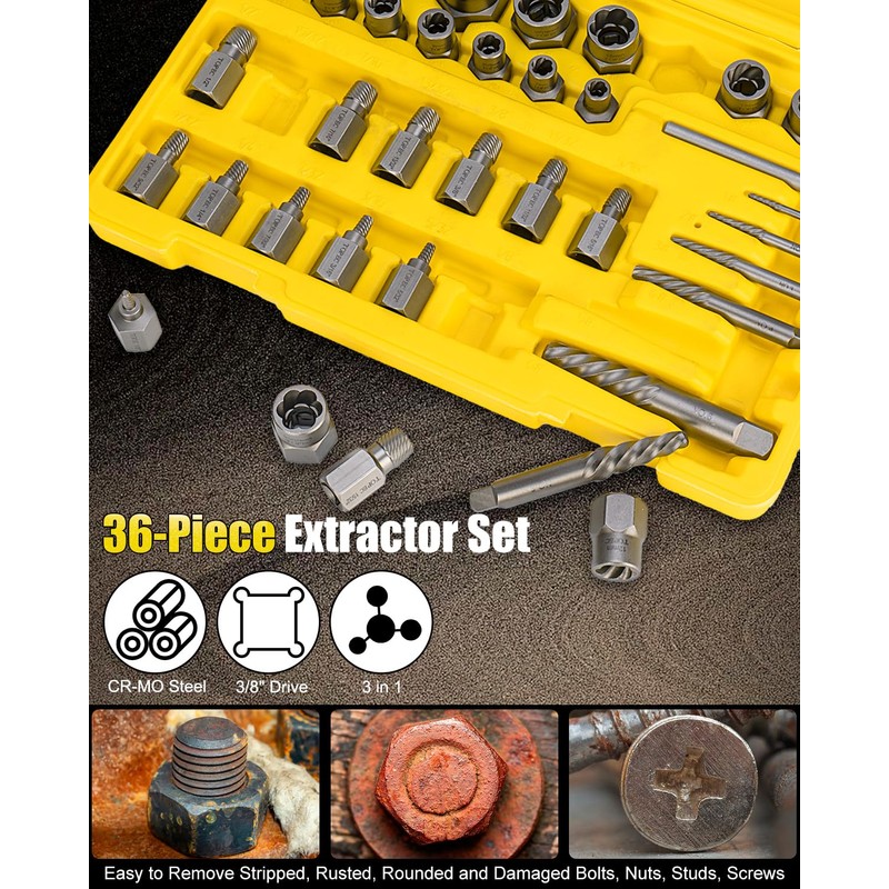 Topec 36Pcs Screw & Bolt Extractor Kit, 3-in-1 Easy Out