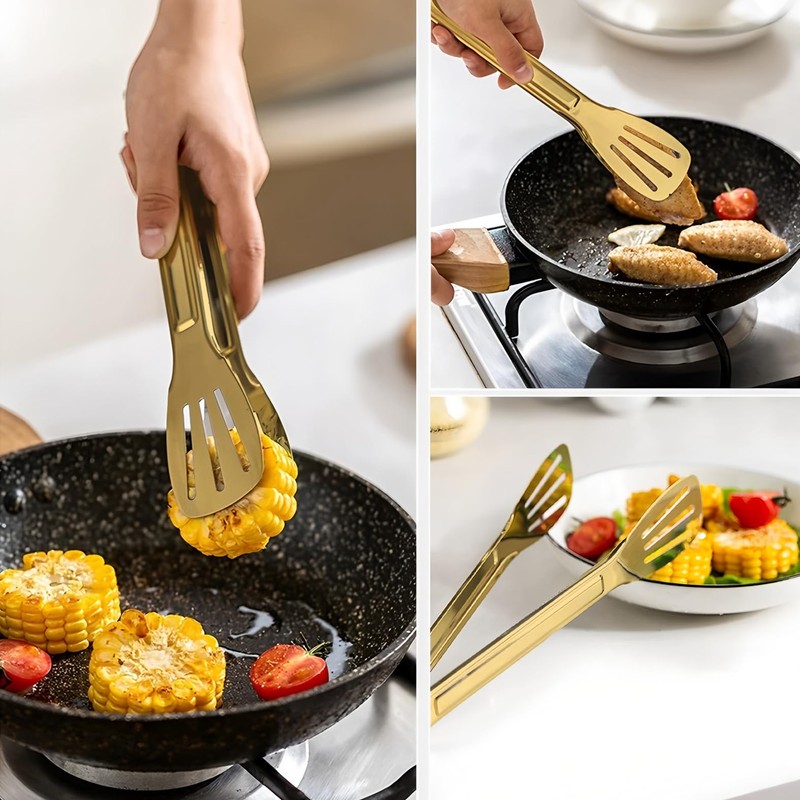 6 Pack 7 Inch Stainless Steel Gold Serving Tongs for