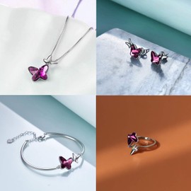 AOBOCO Sterling Silver Morpho Helena Butterfly Ring Embellished with Crystals from Austria, Fine Anniversary Birthday Butterfly Jewelry Gifts for Women Mom Girlfriend Grandma(Purple)