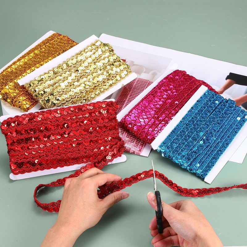 sourcing map 1.5cm x 6m Sequins Trim Flat Sequin Paillette