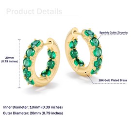 MESOVOR Diamond Hoop Earrings for Women Trendy, 18K Gold Plated Dainty CZ Huggie Earrings | Emerald Green Cubic Zirconia Earrings Christmas Jewelry Gift (Gold-Green)