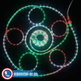 Russell Decor 20ft Red White Green LED Rope Lights with Patriotic Lights with 4-Level Dimmable Controller Outdoor Decorative Lighting for California Mexico Italy Theme Colors Decor