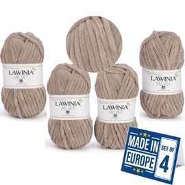 LAWINIA - Velvet Premium Soft Chenille Yarn Chunky, Velvet Yarn Crochet, Does NOT SHED, Plush Blanket Wool for Crochet, Thick Chunky Wool for Knitting, Pack of 4