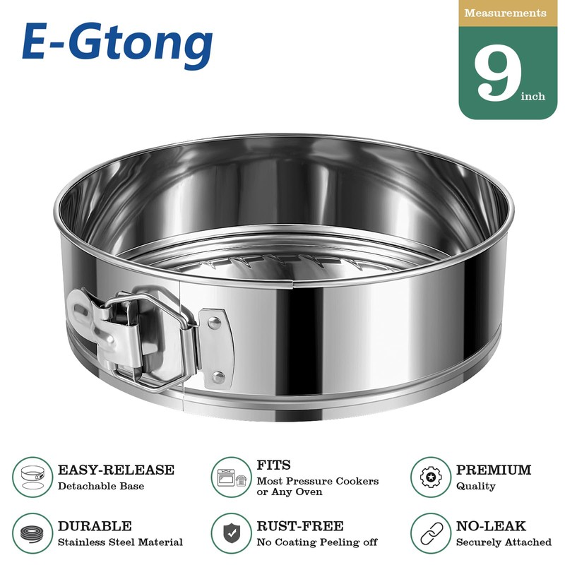 E-Gtong 9 Inch Springform Cake Pan, 304 Stainless Steel Springform