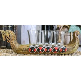 Ebros Scandinavian Viking Dragon Longship 3 Shotglass Shooter Holder 11.25"L
